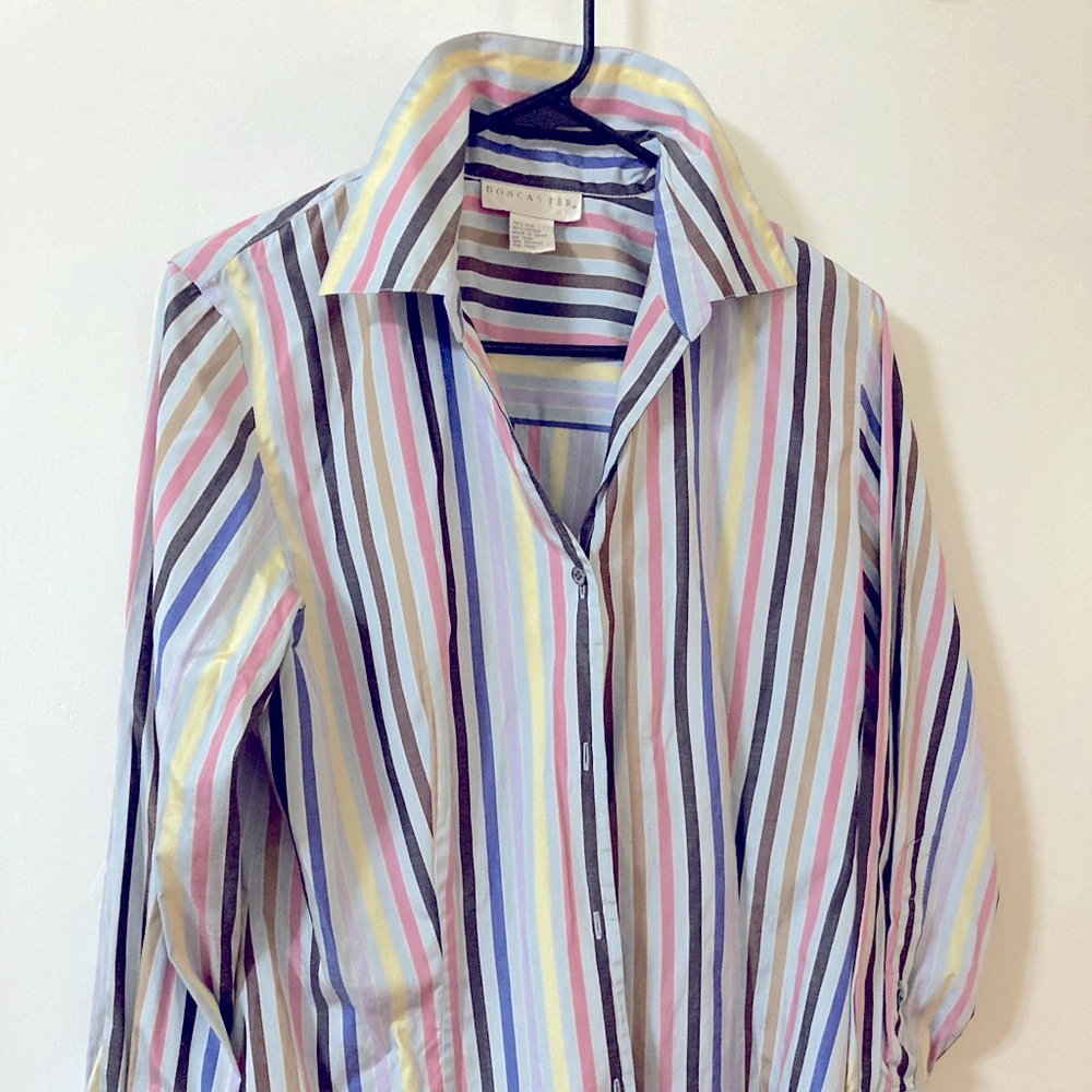 Doncaster L Silk stripe blouse Luxury brand